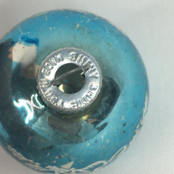 Vintage Shiny Brite Small Blue Glass Ball Stencil Christmas Greetings Ornament - Picture 6 of 9